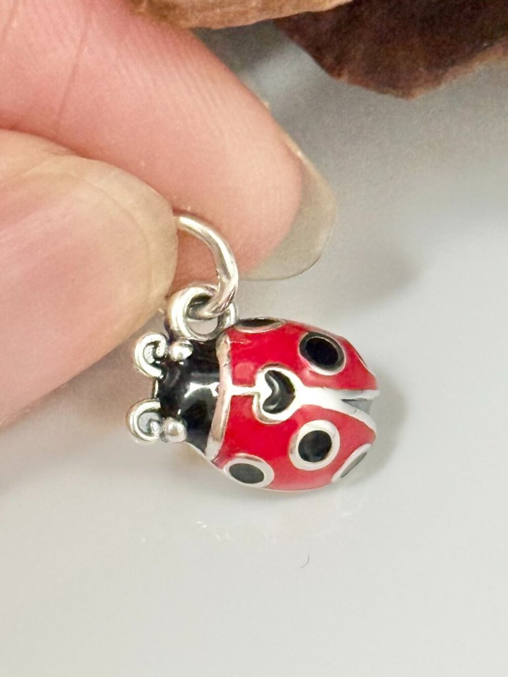 Enamel Ladybug Charm Sterling Silver Dangle